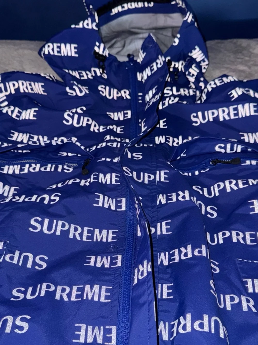 Mens Supreme 3M Reflective Repeat Taped Seam Jacket Blue